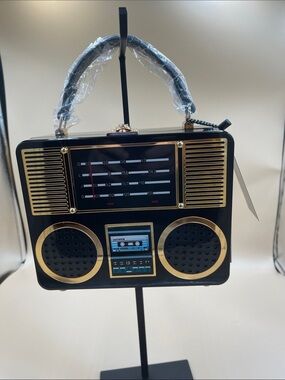 Fun Retro Portable Boombox Handbag - Black and Gold NWT Eye Catching Style
